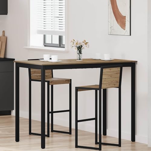 Table haute en bois et cadre en métal 140x80 cm robuste pour salle à manger - 2