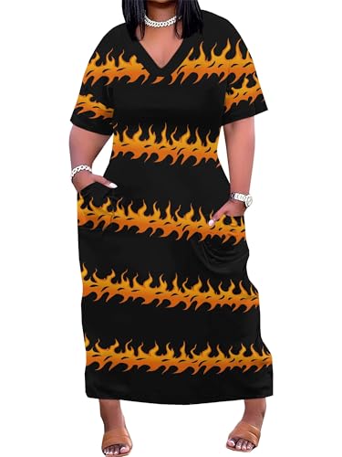 Image of PinkPatty Women's Plus Size Short Sleeve Maxi Dress Casual Loose V Neck Long Dress with Pockets