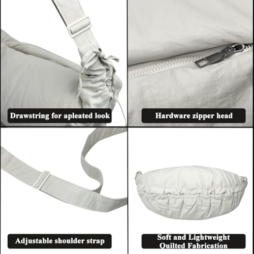 Puffer Tote Bag for Women Lightweight Cotton Adjustable Strap and Zip Pocket Moon Shape Crossbody Purse4