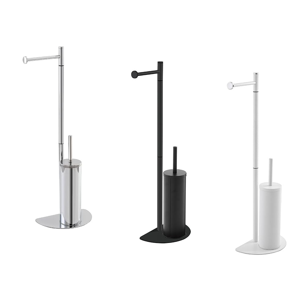Piantana Bagno salvaspazio in acciaio, disponibili in 2 colorazioni, base ergonomica salvaspazio (Bianco, Portascopino)