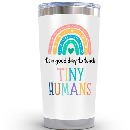 KLUBI Teacher Appreciation Gifts for Women - It's a Good Day To Teach Tiny Humans 20oz White Tumbler Gift for Kindergarten, High School, Pre K, Elementary, Middle and Preschool Teachers Week Present