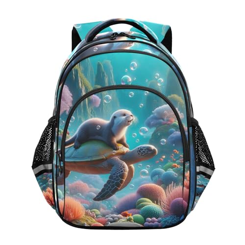 Sea Turtle Otter Cute Kids Backpack Girls Boys Personalized School Bookbag with Animal Print Fun Toddler Daypack, Custom Back to School Bag, Small