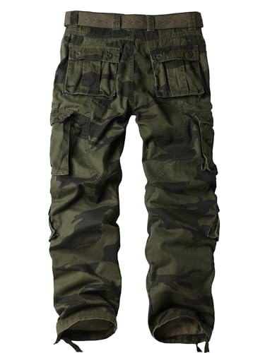 Men's Camo Cargo Tactical Ripstop Casual Lightweight Baggy Combat 100% Cotton Pants with 8 Pockets(No Belt) 442