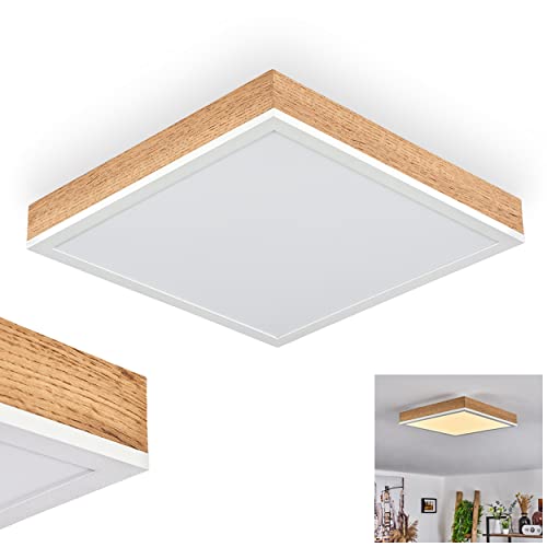LED Deckenleuchte Salmi, modernes Deckenpanel aus Metall/MDF/Kunststoff in Weiß/Holzoptik/Braun, LED Panel 12 Watt, 1-flammig, 800 Lumen, Lichtfarbe 3000 Kelvin (warmweiß), flaches Design