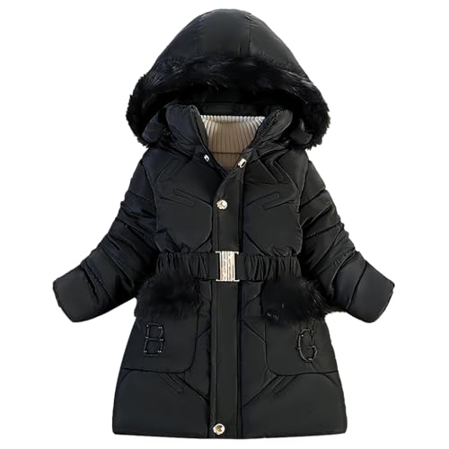 Tilozs Fille Manteau Enfant Veste de Polaire Epaisse Doudoune d'Hiver Chaud Blouson à Capuche Fourrure Ski Parka Rembourré Longue Vêtement Coupe Vent, Noir, 9-10 ans(L'étiquette: 140)