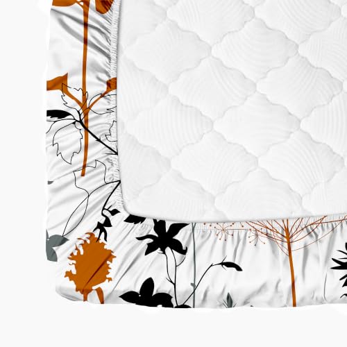 Image of Story@Home King Size Air Cotton Fitted Bedsheet 240 TC Fitted Sheet with 2 Pillow Covers, Soft & Durable Bed Sheet for King Bed (182 x 198 cm, Floral Print, White)