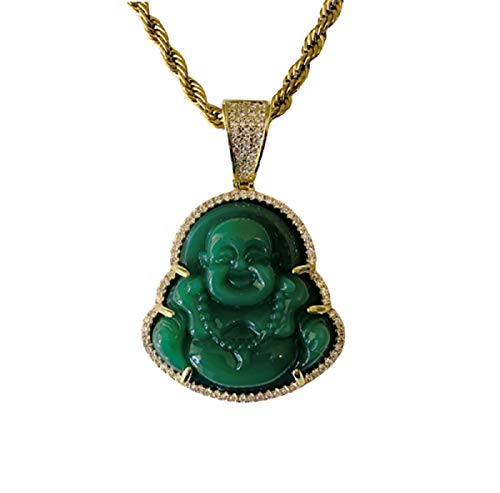 Iced Laughing Buddha Green Jade Pendant Necklace Rope Chain Genuine Certified Grade A Jadeite Jade Hand Crafted, Jade Necklace, 14k Gold Filled Laughing Jade Buddha Necklace, Jade Medallion, Fast Prime Shipping
