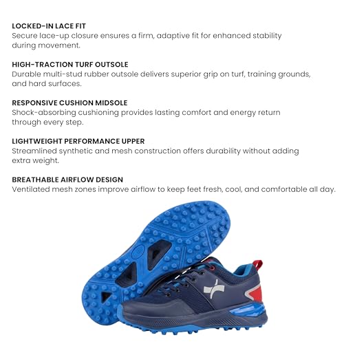 Image of Rise V2 Cricket Shoes for Men, Lightweight Breathable Mesh, Rubber Studded Outsole and TPU Heel Support
