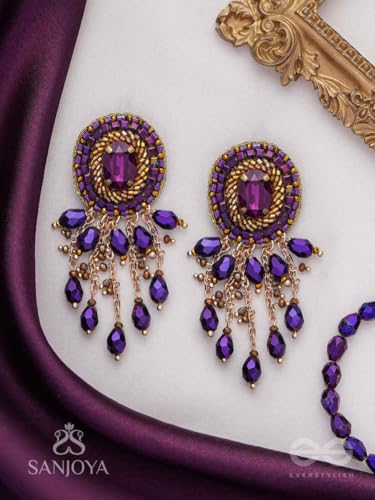 Image of SANJOYA by EVERSTYLISH Embroidered Earrings for Women | Pastel Stone & Beaded Dangler Earrings | Ethnic Jewelry for Weddings, Festivals & Special Occasions