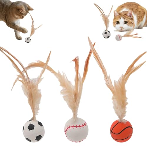 猫用おもちゃボール、猫用フェザーボールおもちゃ、猫 おもちゃ ボール ねこじゃらし 、羽根付き跳ねる猫ボール 、運動、バスケットボール、サッカー、野球用、屋内外での交流、咀嚼訓練、狩猟、運動用