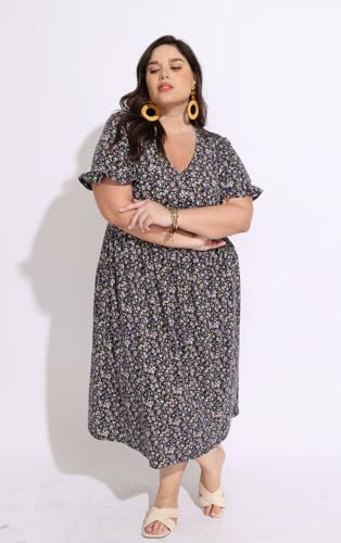 Image of RITERA Plus Size Dresses for Curvy Women Summer Spring Womens Dress V Neck Short Sleeve Casual Dress with Pockets XL-5XL