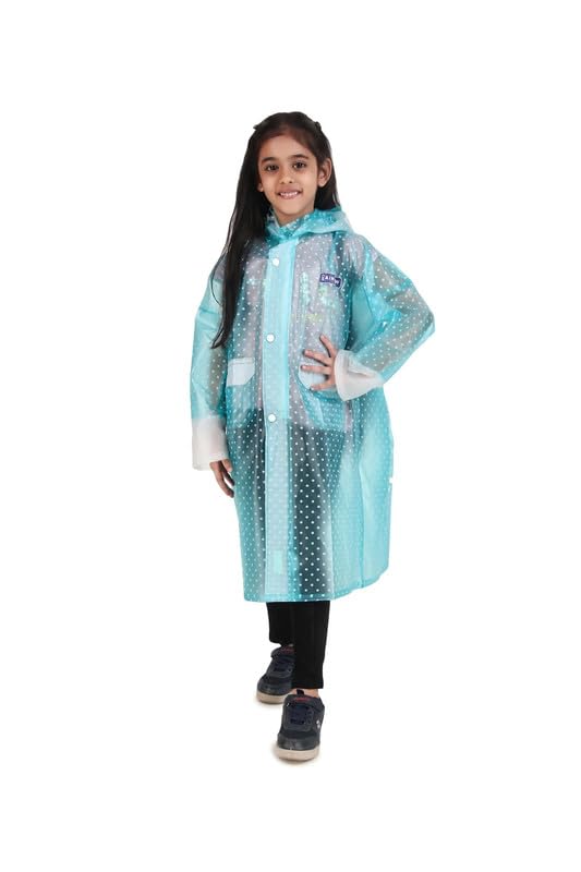 Kids Designer RainCoat (Polka Dot|Air Tight Hood|School Bag Space)-Portable PVC Lightweight Waterproof Raincoat for Girls/Boys_Pack Of 01-image-0