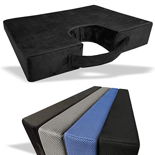 Medipaq® Cojín de cuña DE Espuma con Memoria con Corte para EL CÓXIS para Soporte de Espalda y Refuerzo de Altura - Funda Lavable con Cremallera y Parte Inferior Antideslizante de Agarre Seguro