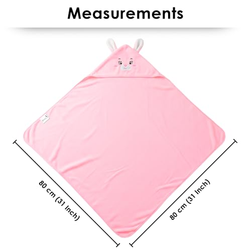 Image of Story@Home Towel for Kids with Hood | 300 GSM (80 X 80CM) Quick Dry Kids Towel | Soft Lightweight Baby Wrap for Beach |Pool Towel for Boys & Girls |Kids Microfiber Towels for Bath - Pink - Bunny