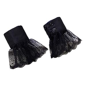LYWYOUDDKH Vrouwen Chiffon Nep Mouwen Romantische Bladeren Kant Ruches Hoorn Manchet Polswarmer – Zwart