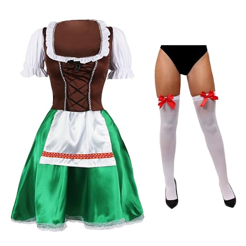 Costume de soubrette bavaroise de serveuse avec bas blancs et nœuds