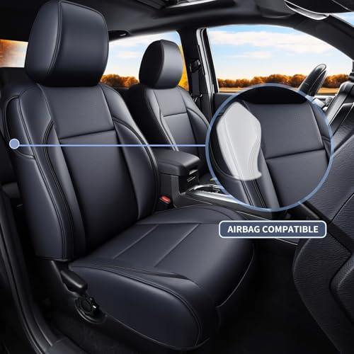 Image of Fit Tacoma Car Seat Covers for Toyota Tacoma 2016-2023 - Upgraded Premium Waterproof & Breathable Leather, Airbag Compatible, All-Weather Seat Cushion Protector (Full Set, Black)