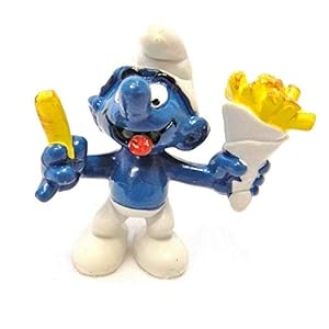 20131 – French Fries Smurf from the Smurfs by Peyo Schleich Vintage item Chip Shop Smurf with a bag of chips