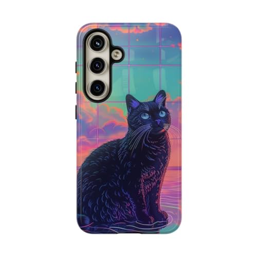 Coque chat noir fluo Samsung S24 céleste - Un compagnon mystique brillant