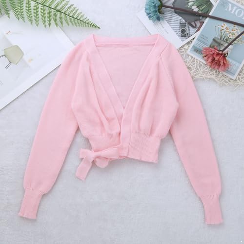 Girls Basic Gymnastics Ballet Dance Cardigan Long Sleeve Knit Wrap Tops Warm-up Sweater3