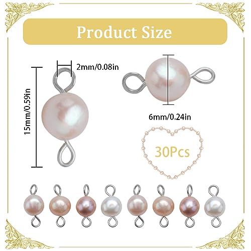 SUNNYCLUE 1 Box 30Pcs Pearl Connectors Natural Pearl Connector Beads Round Stainless Steel Linking Connector Charm Double Loop Cultured Baroque Pearl Bead Charms for jewellery Making Charms DIY Crafts - Image 2