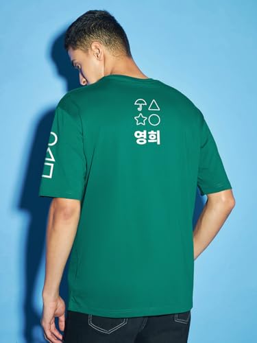 Image of Bewakoof X Squid Game Men's Cotton Graphic Print Oversized Fit Half Sleeve Round Neck T-Shirt | Casual Wear | Street Wear | Oversized t Shirt for Men Cotton | Baggy