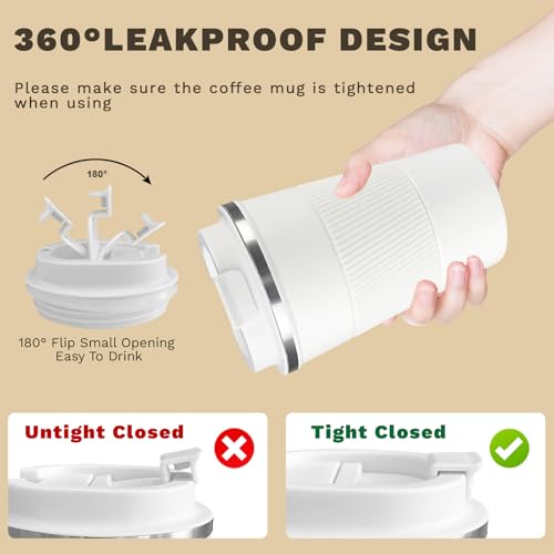 Image of Vacuum Insulated Stainless Steel Travel Coffee Mug,Leak Proof Cup with Lid | 304 stainless steel mug with vacuum insulation, leak proof lid, silicone grip and car cup holder friendly design