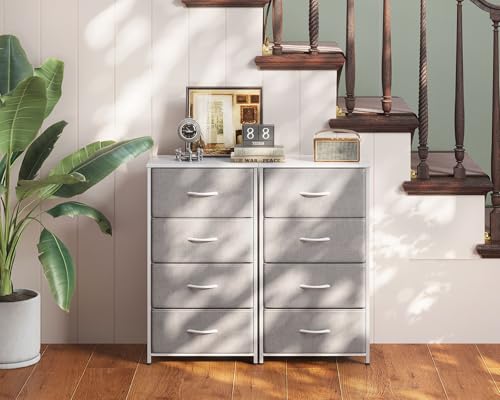 Image of AODK Dresser for Bedroom with 4 Storage Drawers, Small Dressers Chest of Drawers Fabric Dresser with Sturdy Steel Frame, Dressers for Closet with Wood Top, Light Grey