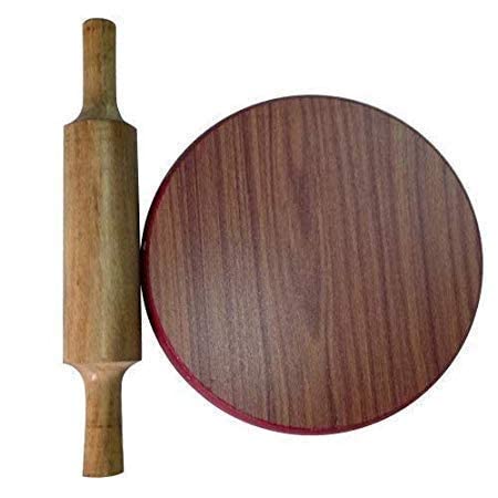 SAMEER SALES Wooden Chakla-Belan, Wooden Polpat-Roti Roller, Rolling Pin, 9 Inch(22 Cms, Round) - Brown