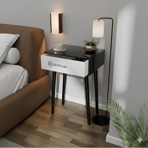 Image of Shoppee Wooden Antique 1- Drawer Wood Side Table Accent End Table for Living Room Solid Wood Leg Classic Bedside Table Nightstand for Bedroom (Black)