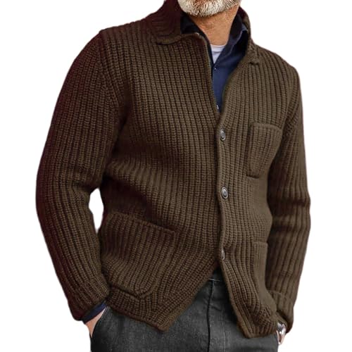 Mens Chunky Knit Cardigan Long Sleeve Stand Collar Winter Fisherman Casual Button Down Knitwear Sweater Coats