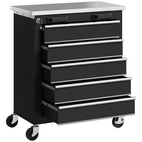 HOMCOM Werkstattwagen mit 5 Schubladen, Werkzeugwagen leer...
