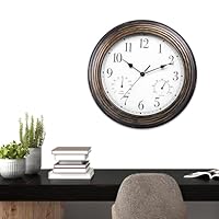BORDEAG 12 Zoll Außenwanduhr mit Temperatur & Feuchtigkeit, wasserdichte Außenuhren mit Thermometer Hygrometer - Lautlose Wanduhr für Garten Balkon Küche Schlafzimmer (30cm Schwarz)