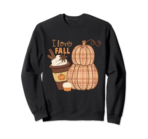 I Love Fall Autumn Pumpkin Plaid Family Pijama Acción de Gracias Sudadera