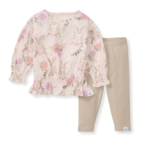 Image of Burt's Bees Baby Baby Girls Long Sleeve Top and Pant Set, 100% Organic Cotton Outfit