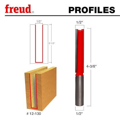 Image of Freud 12-130: 1 /2 inch (Dia.) Double Flute Straight Bit (Eclipse Grind),Red