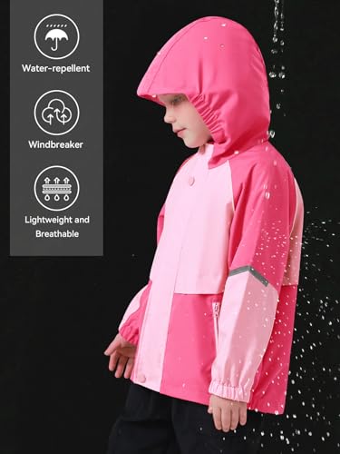 Image of Miipat Toddler Girls Rain Jacket Lightweight Waterproof Hooded Jackets Little Kids Windbreaker Outerwear Raincoats