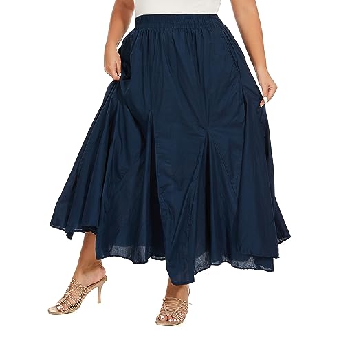 Beautybatik Women Cotton Boho Gypsy Long Maxi Godet Broomstick Flare Skirt Plus Size 1X 2X 3X4