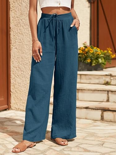 SECOLI Women Causal High Waist Wide Leg Pants Drawstring Waist Wide Leg Pants2