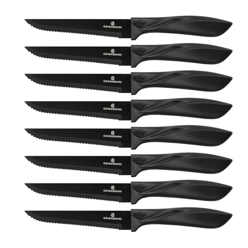 G.a HOMEFAVOR Messerset- Scharfe Küchenmesser Set - 8-tlg Steakmesser Schwarz, Edelstahl Messer Set, Ergonomisch Gestaltete