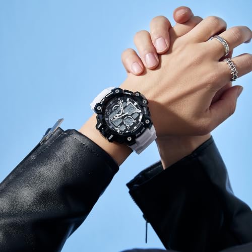 Image of V2A Stryke 53mm Analog Digital Sports Watch for Men | 3 Alarms & Countdown Timer | Layered Multi-Display Dial | Stopwatch, Dual Time, Day-Date | TPU Strap | 50M Water Resistant | Gift for Men
