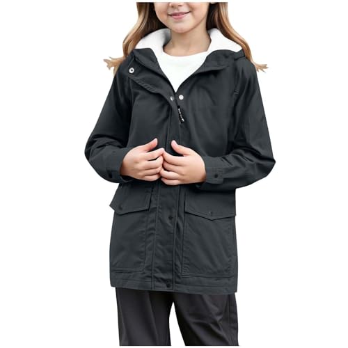 Girls Boys Windproof Winter Hooded Jackets Sherpa Lining Zip Up Coat Outerwear Solid Color Cute Warm Jackets Clothes2