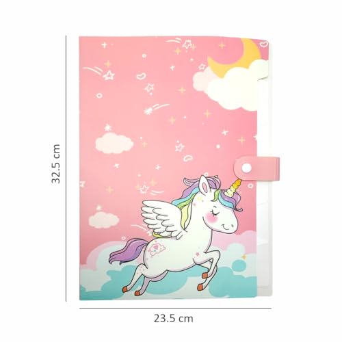 Image of Crackles Unicorn File Folder with Button Lock - Unicorn Theme Certificates Holder with 6 Layers, Office Documents File, Expandable Folders for Documents (Pack of 10, Random Print)