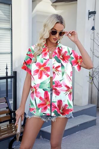 QLIPIN Hawaiian Shirt for Women Floral Tropical Button Down Shirts Summer Beach Blouse Hawaii Button Up Short Sleeve Top3