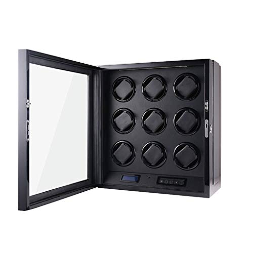 Preisvergleich Produktbild QLL Uhrenbeweger 9 Armbanduhren, LED Beleuchtung, Kartenfächer mit Einziehbarer Feder Antimagnetisches Design AC-Adapter Flüsterleise 5 Drehmodi (Farbe : Schwarz, größe : 40x23x43.5cm)