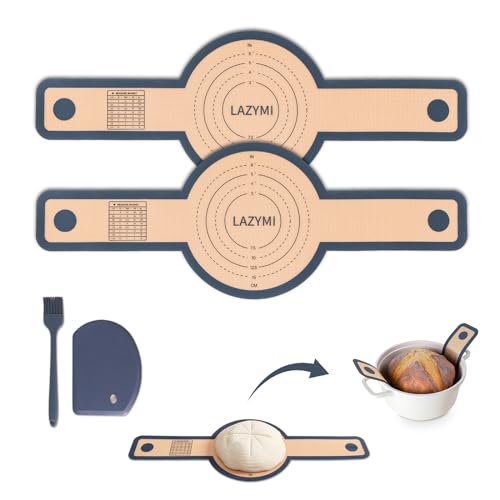 Lazymi 2PCS Silicone Bread Sling for Dutch Oven, Reusable Bread Baking Mat with Long Handle for Transferring Sourdough, Baking Sling with Dough Scraper&Silicone Brush for Bread Baking, Dark Grey