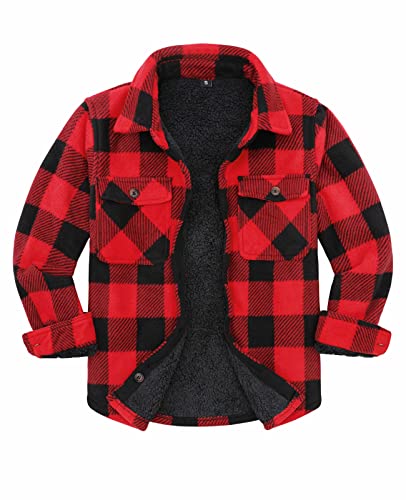Image of ThCreasa Boys Sherpa Lined Plaid Button Shirt Jacket | Full Thermal Lining, Buffalo Plaid Shacket, Button Down, Family Matching Shirt, Dress Shirt Style, Cozy Winter Fall Outerwear