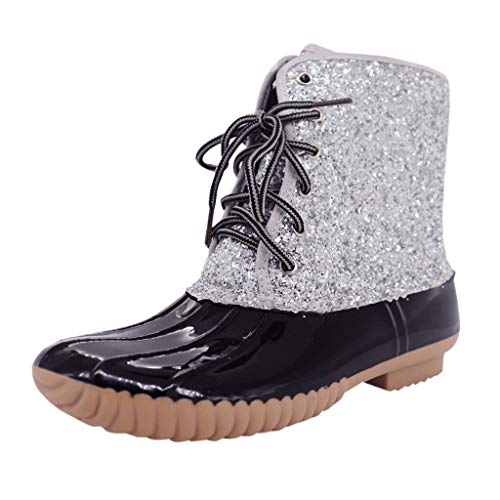 Lace-up Ankle Bootie,Women's Boots Sparkling Glitter Waterproof Shoes