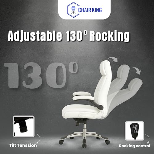Image of CHAIR KING Premium Leatherette Boss Chair for Office | Ergonomic High Back Chair for Home, Office, Study & Gaming | Height Adjustable, Tilt & Rocking Chair in Heavy Base | 1pc (White)