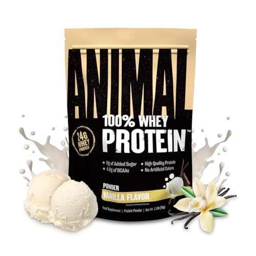 ANIMAL 100% Whey Protein Powder (Vanilla) – Proteína en polvo con 23 g de proteína y 4,6 g de BCAA para el desarrollo muscular – Batido de proteínas con glutamina y otros aminoácidos - 1kg
